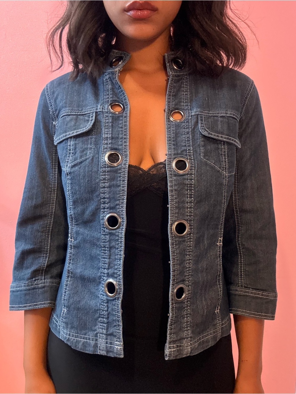 Dark Denim Grommet-Front Jacket